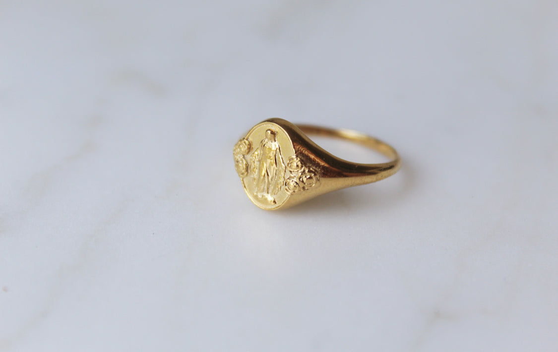 Miraculous Medal Signet Ring in Gold Vermeil