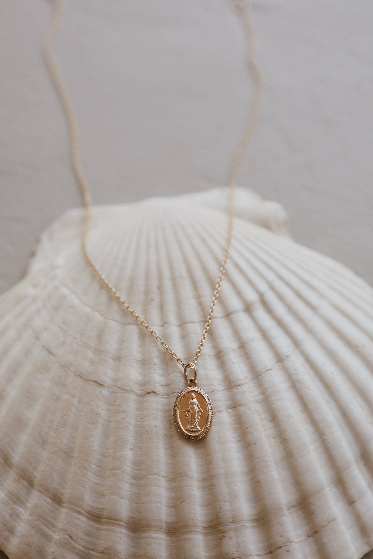 14k Dainty Miraculous Medal Necklace