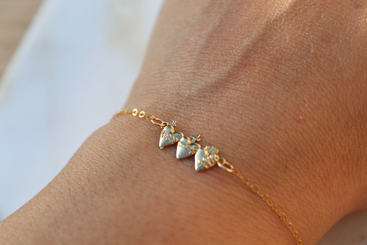Holy Family Hearts® Bracelet In Polished Brass Tiny Version
