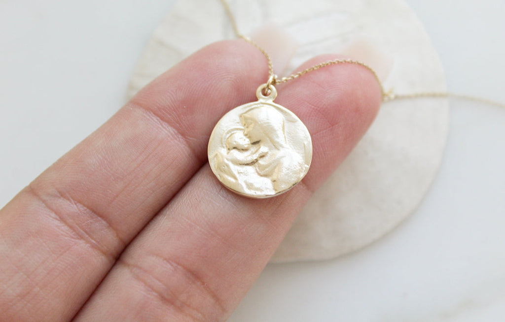 14k Gold Jesus & Mary Necklace