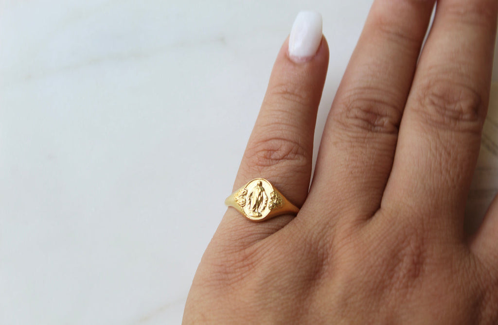 Miraculous Medal Signet Ring in Gold Vermeil