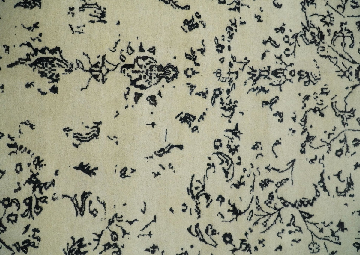 8x10 Fine Hand Knotted Beige and Black Traditional Vintage Persian Antique Wool Rug