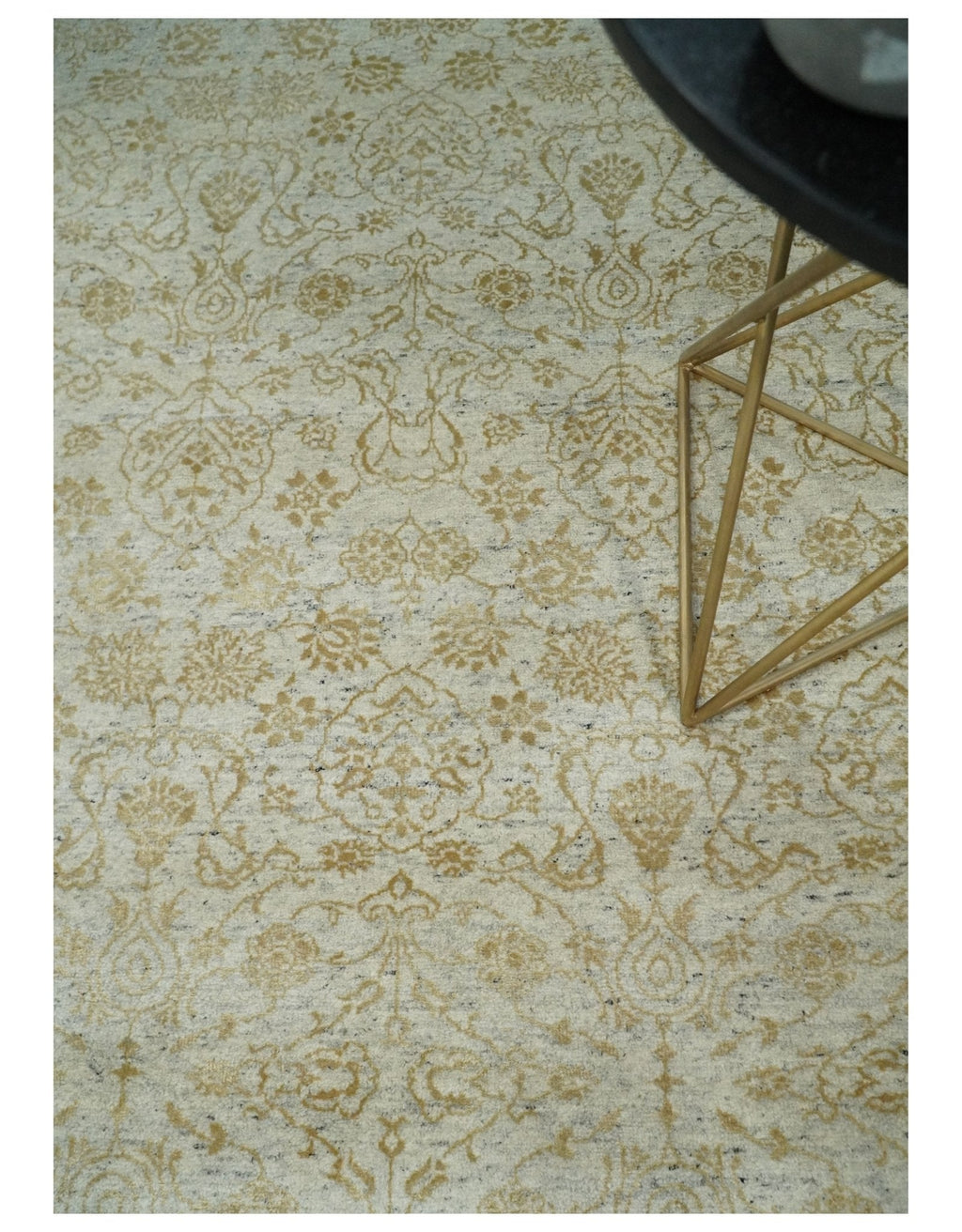 8x10 Fine Hand Knotted Beige and Gold Traditional Vintage Persian Style Antique Silk Rug