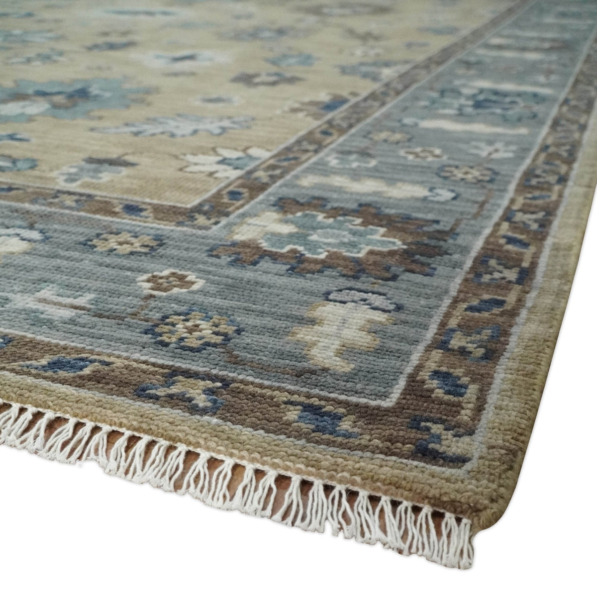 8x10 Traditional Beige and Gray Antique Style Floral Hand knotted Wool Area Rug