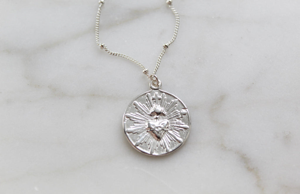 Sacred Heart Coin minimalist version|925 Sterling Silver