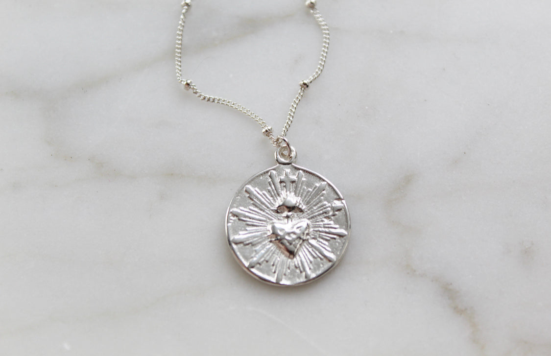 Sacred Heart Coin minimalist version|925 Sterling Silver