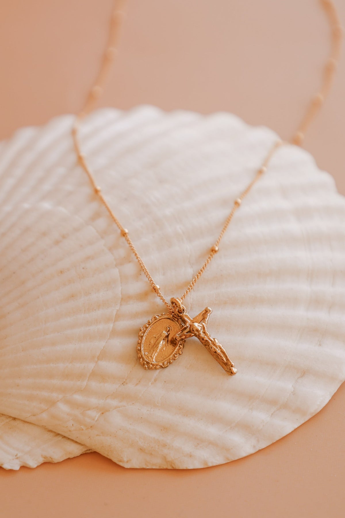 Intricate Miraculous Medal and Crucifix Necklace