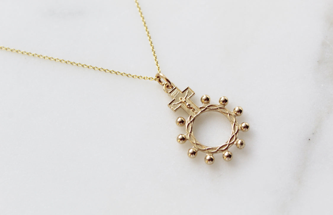 Rosary Bead Necklace 14k Gold