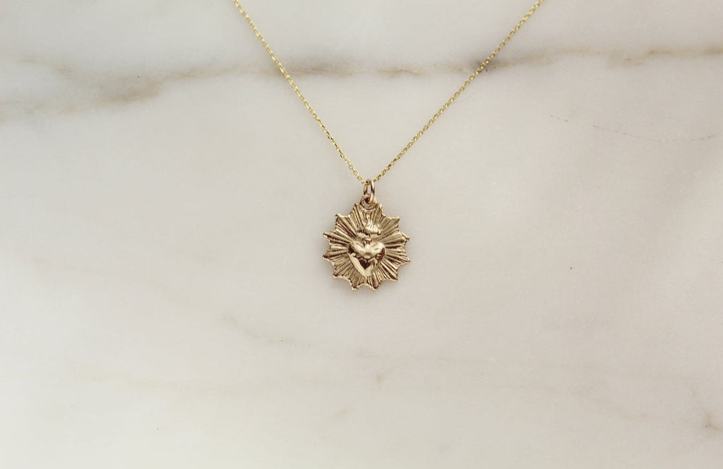 Most Sacred Heart minimalist scalloped necklace in 14k Gold