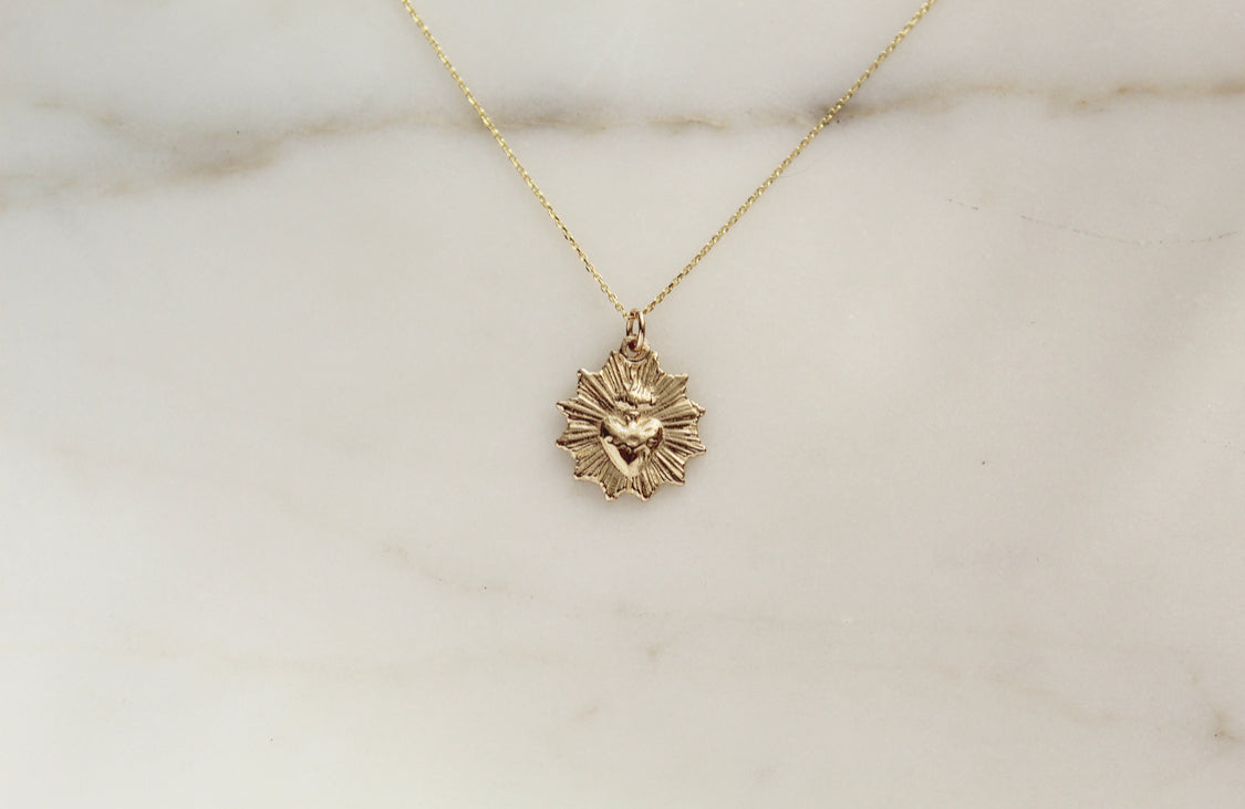 Most Sacred Heart minimalist scalloped necklace in 14k Gold