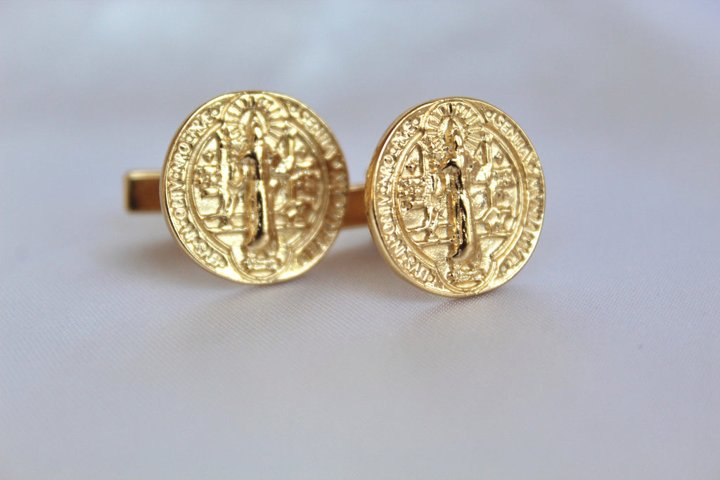 St. Benedict Cufflinks in Gold Vermeil