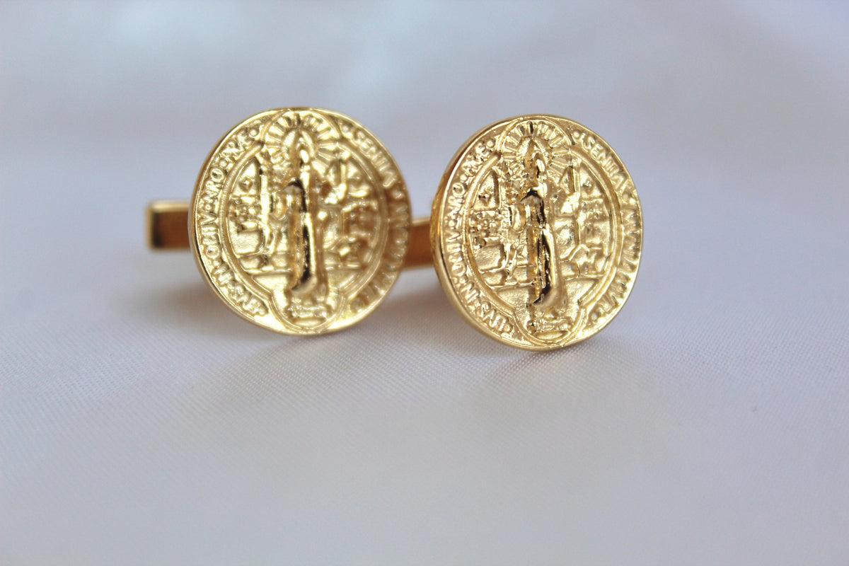 St. Benedict Cufflinks in Gold Vermeil
