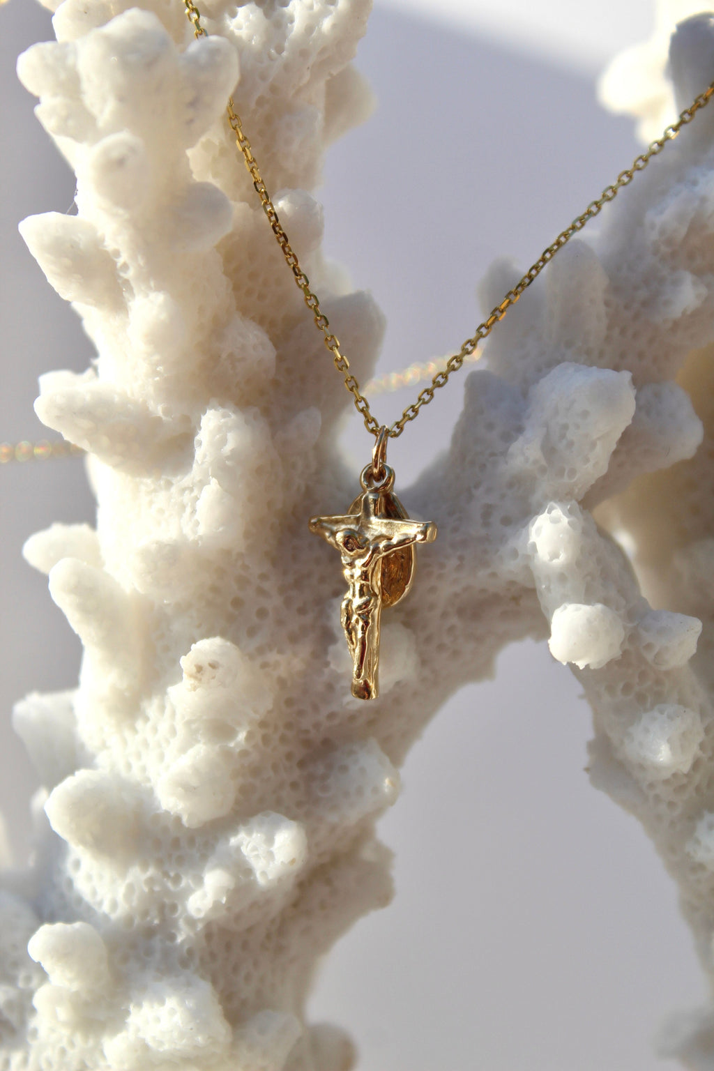 Miraculous Medal and Crucifix Necklace in 14k Gold