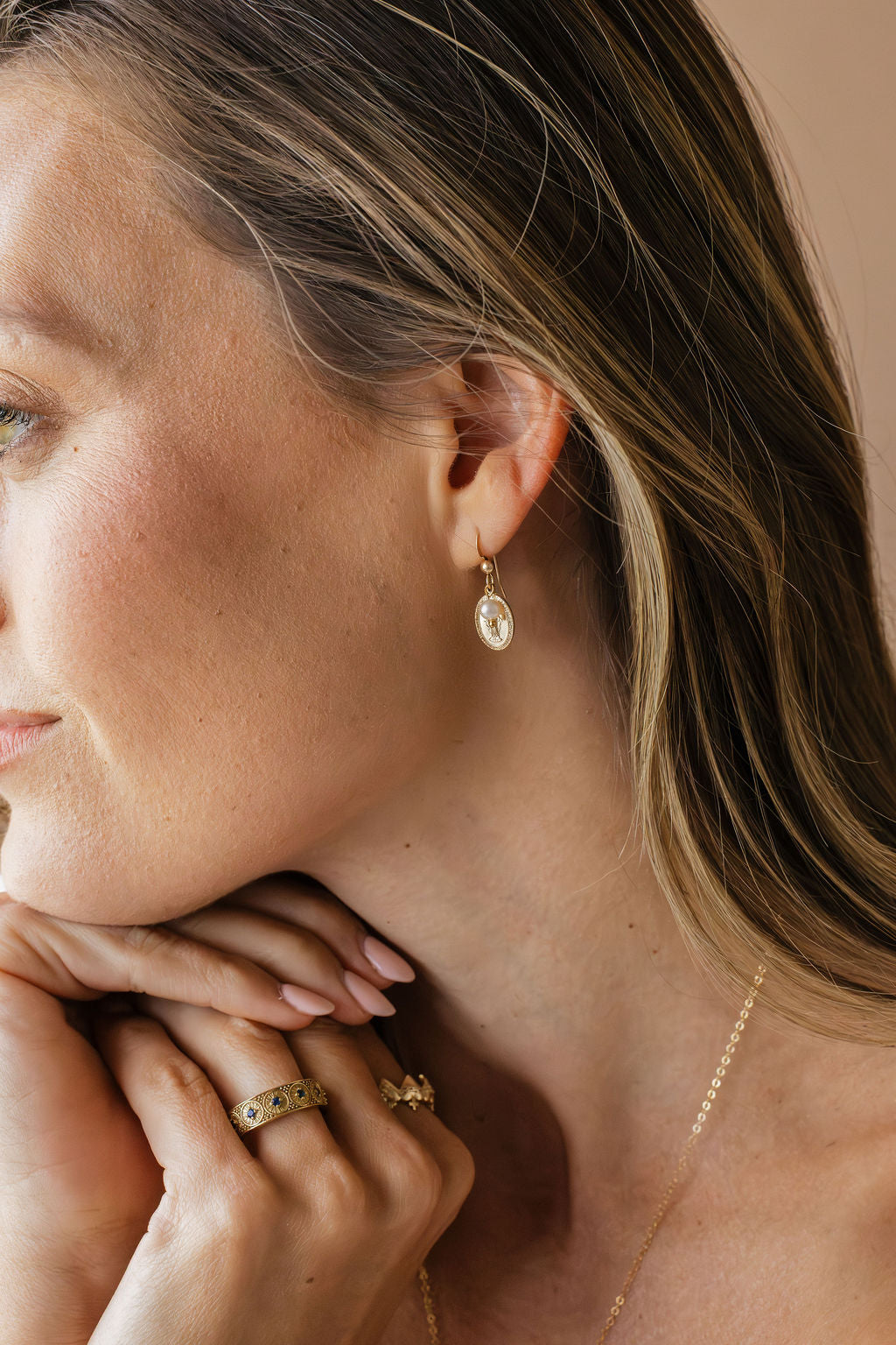 Miraculous Medal Earrings with Freshwater Pearl