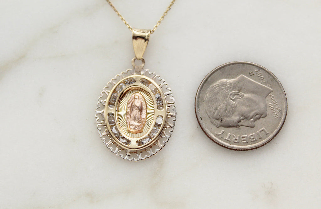 14k Gold Heart frame Our Lady of Guadalupe Necklace