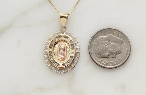 14k Gold Heart frame Our Lady of Guadalupe Necklace