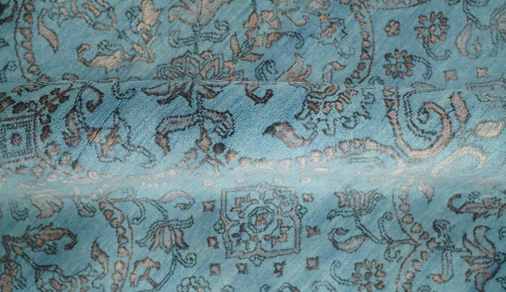 9x12 Fine Hand Knotted Blue and Brown Traditional Persian Wool and Silk Area Rug
