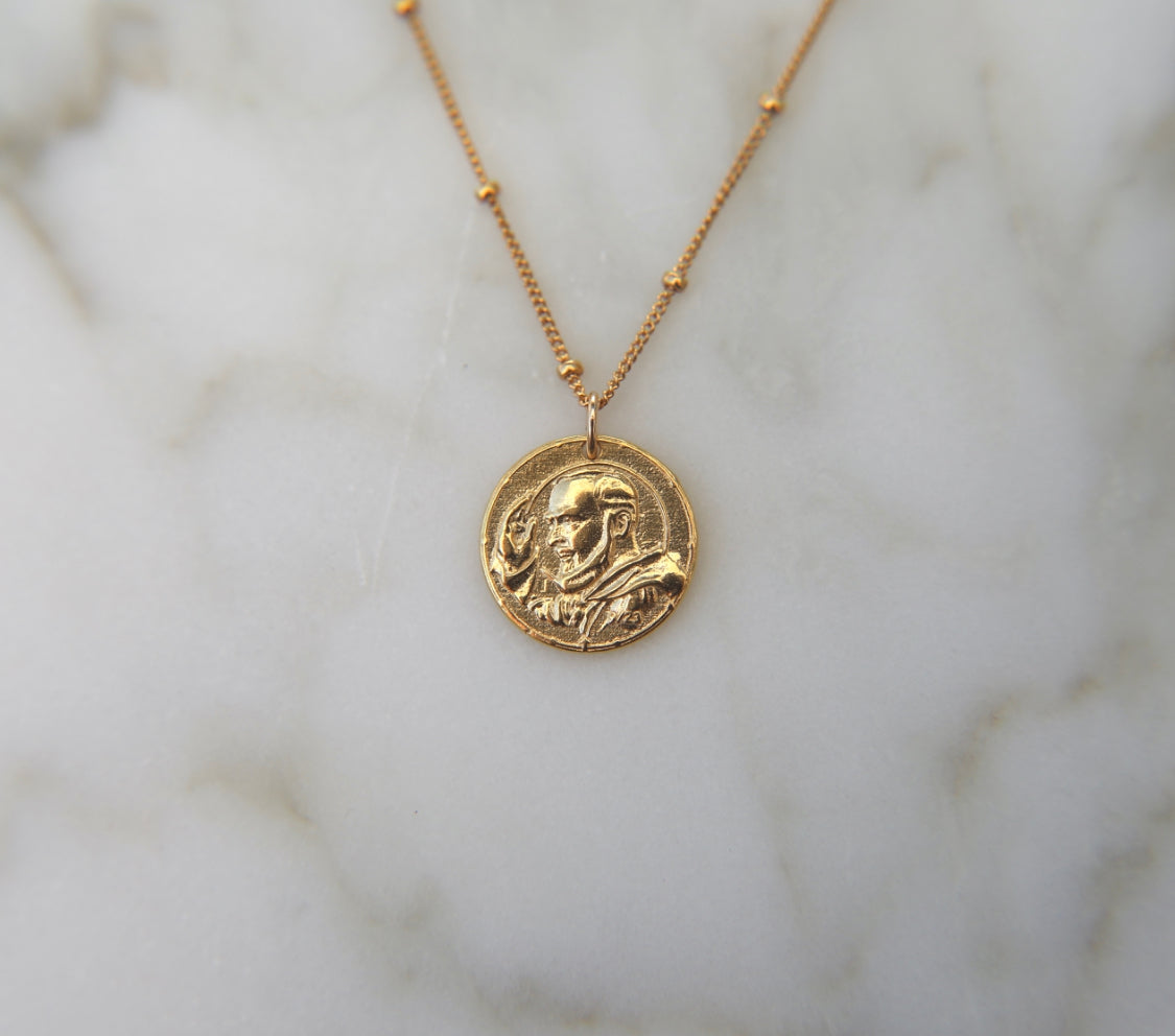 Padre Pio Necklace in Gold Vermeil