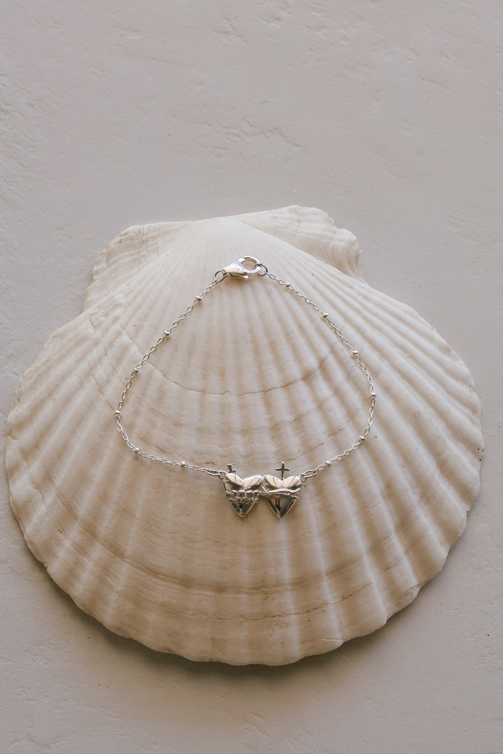 Sacred Heart and Immaculate Heart Bracelet in Sterling Silver