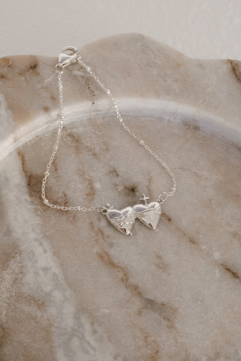Sacred Heart and Immaculate Heart Bracelet in Sterling Silver