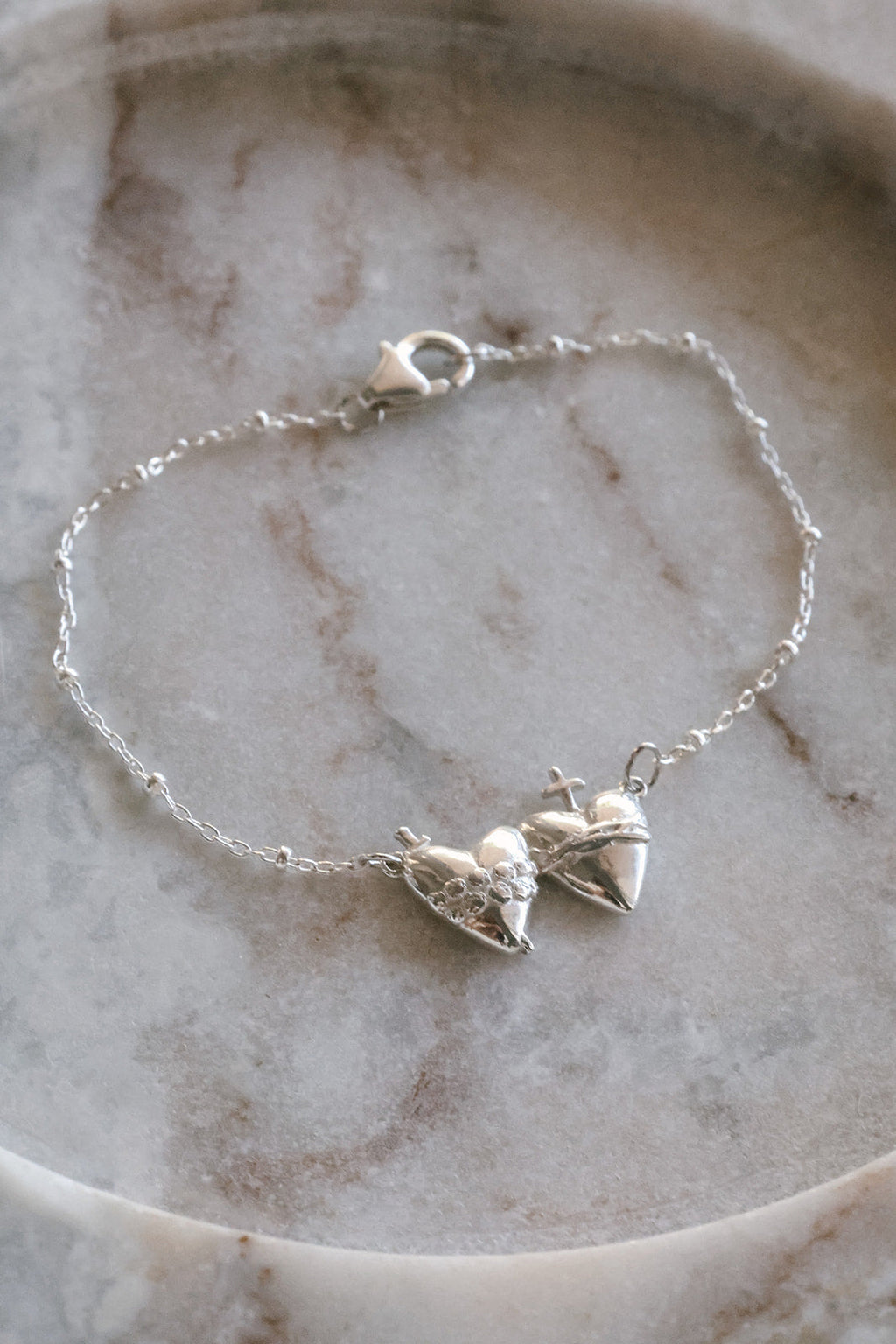 Sacred Heart and Immaculate Heart Bracelet in Sterling Silver