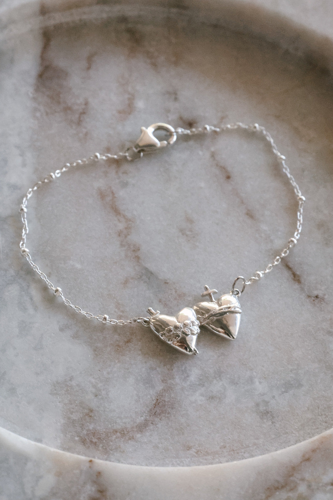 Sacred Heart and Immaculate Heart Bracelet in Sterling Silver