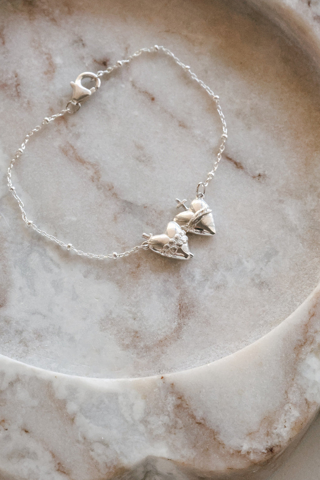 Sacred Heart and Immaculate Heart Bracelet in Sterling Silver