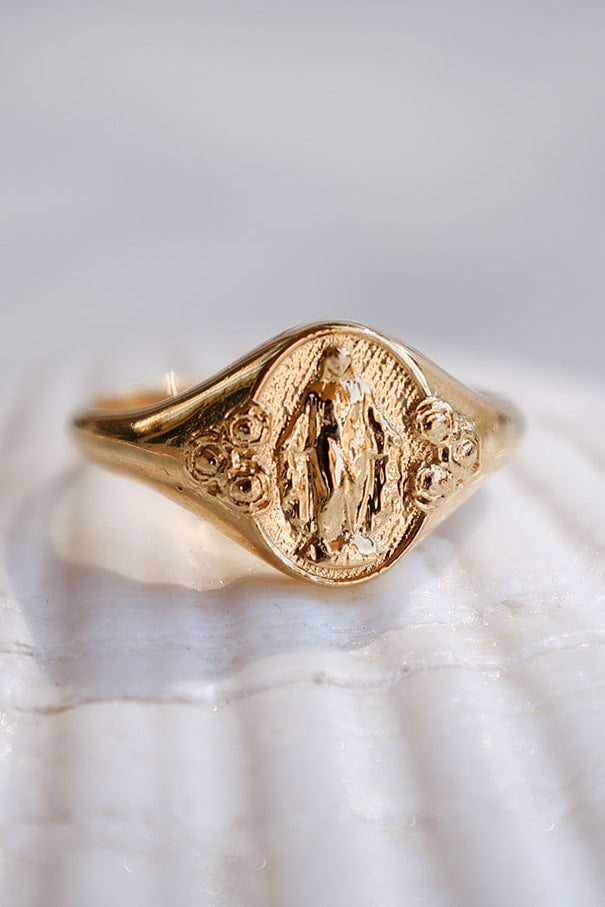Miraculous Medal Signet Ring in Gold Vermeil