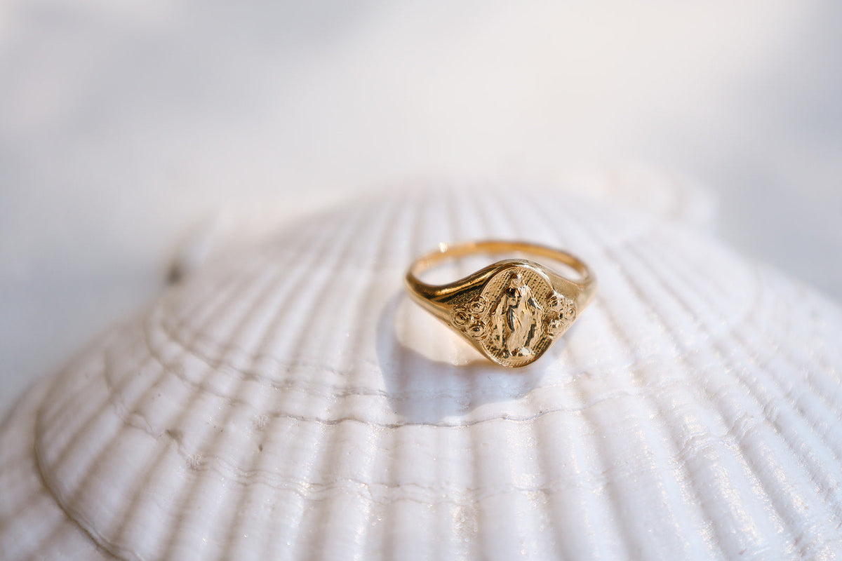 Miraculous Medal Signet Ring in Gold Vermeil