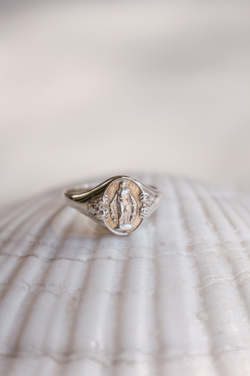 Miraculous Medal Signet Ring in 925 Sterling Silver