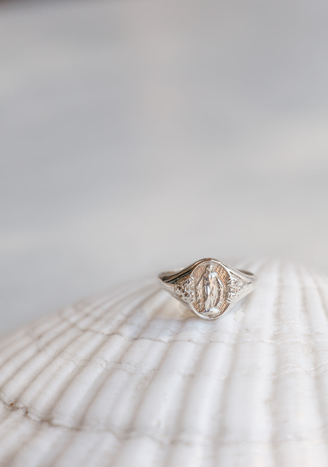 Miraculous Medal Signet Ring in 925 Sterling Silver