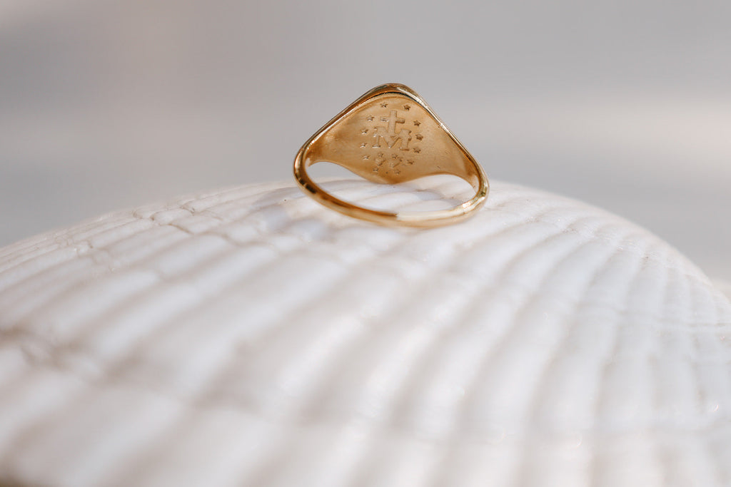 Miraculous Medal Signet Ring in Gold Vermeil