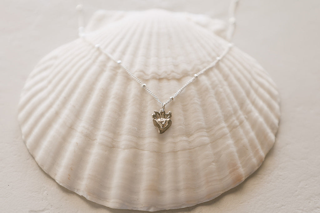 Tiny Sacred Heart Necklace in Sterling Silver