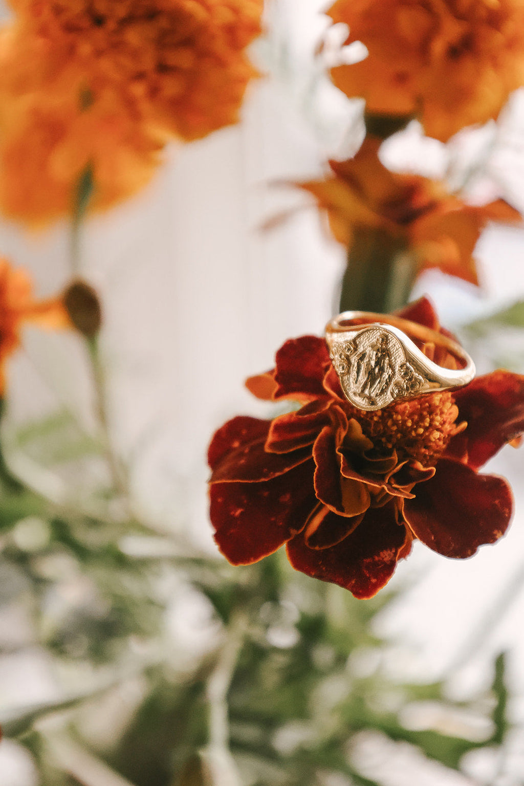 Miraculous Medal Signet Ring in Gold Vermeil