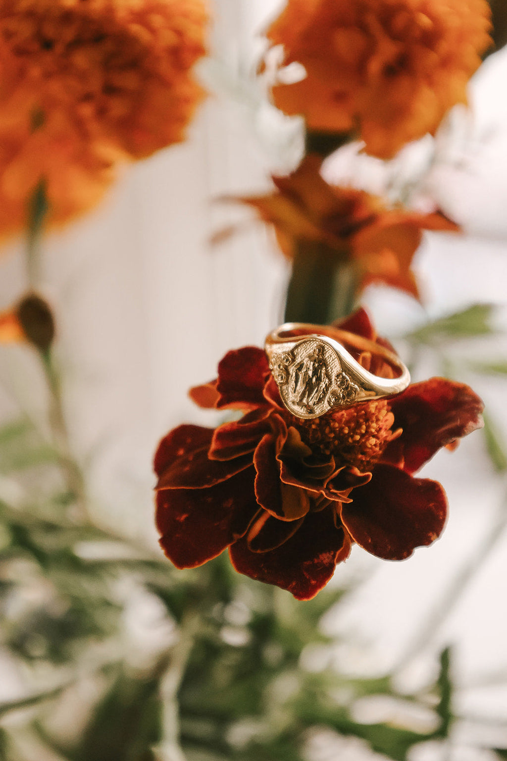 Miraculous Medal Signet Ring in Gold Vermeil