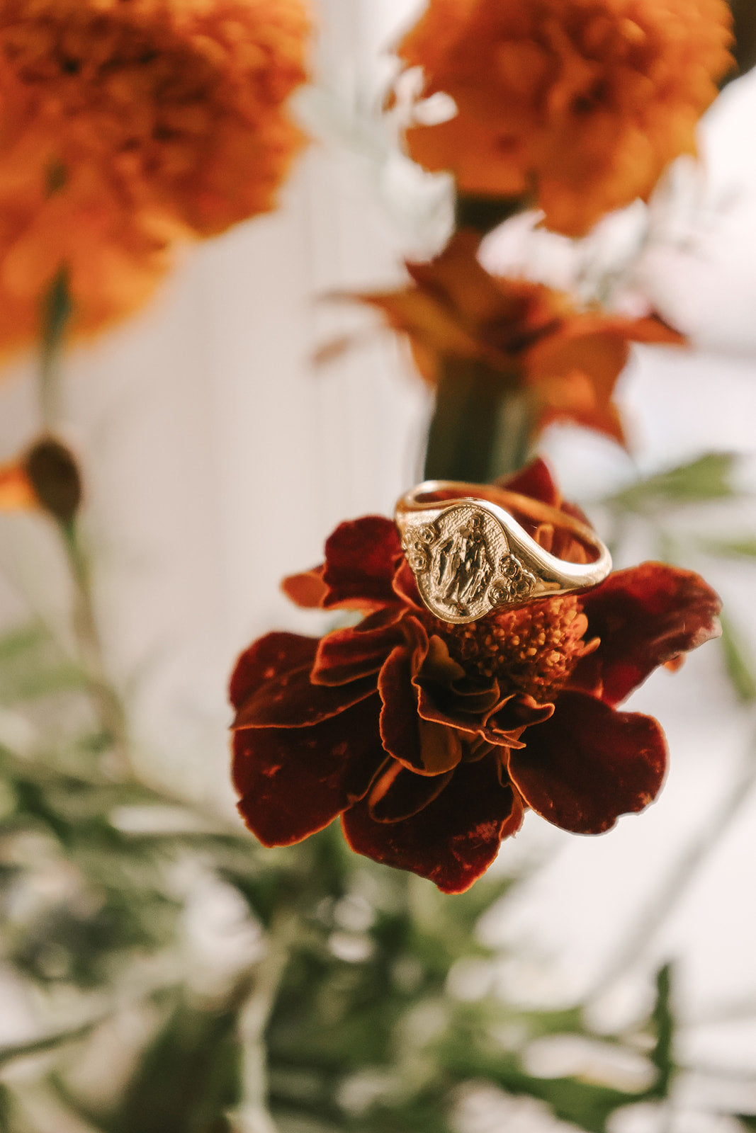 Miraculous Medal Signet Ring in Gold Vermeil