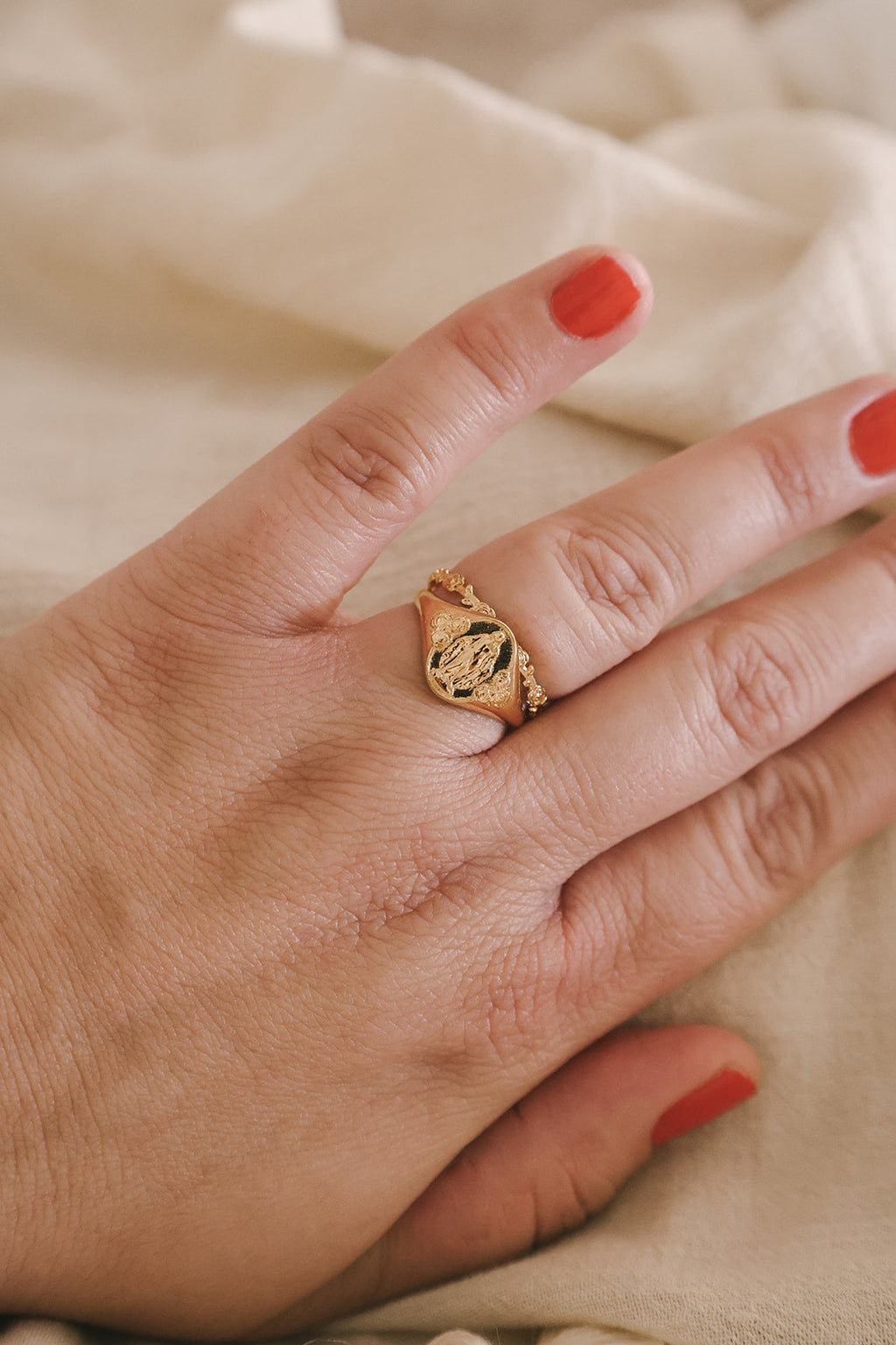 Miraculous Medal Signet Ring in Gold Vermeil