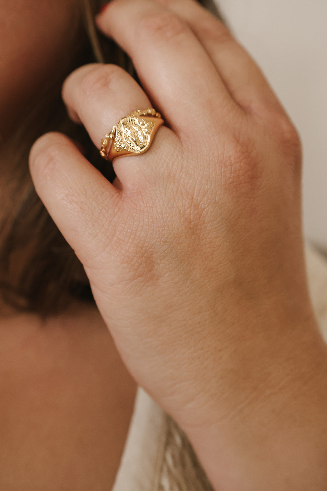 Miraculous Medal Signet Ring in Gold Vermeil