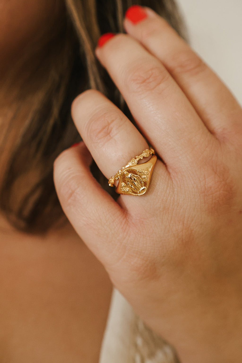 Miraculous Medal Signet Ring in Gold Vermeil