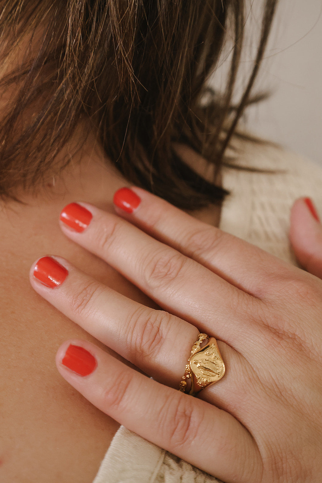 Miraculous Medal Signet Ring in Gold Vermeil