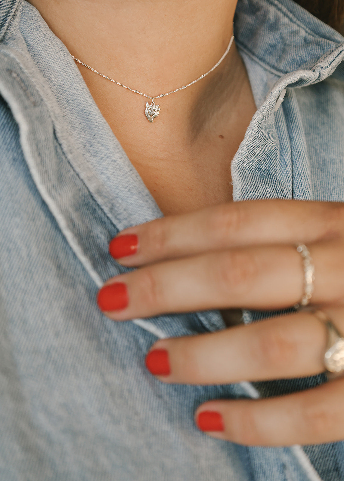 Tiny Sacred Heart Necklace in Sterling Silver