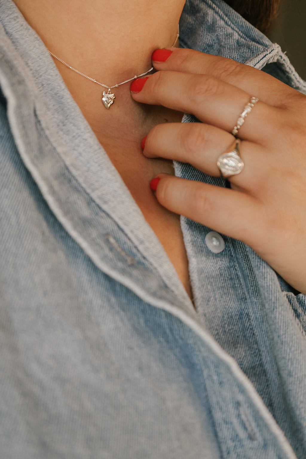 Tiny Sacred Heart Necklace in Sterling Silver
