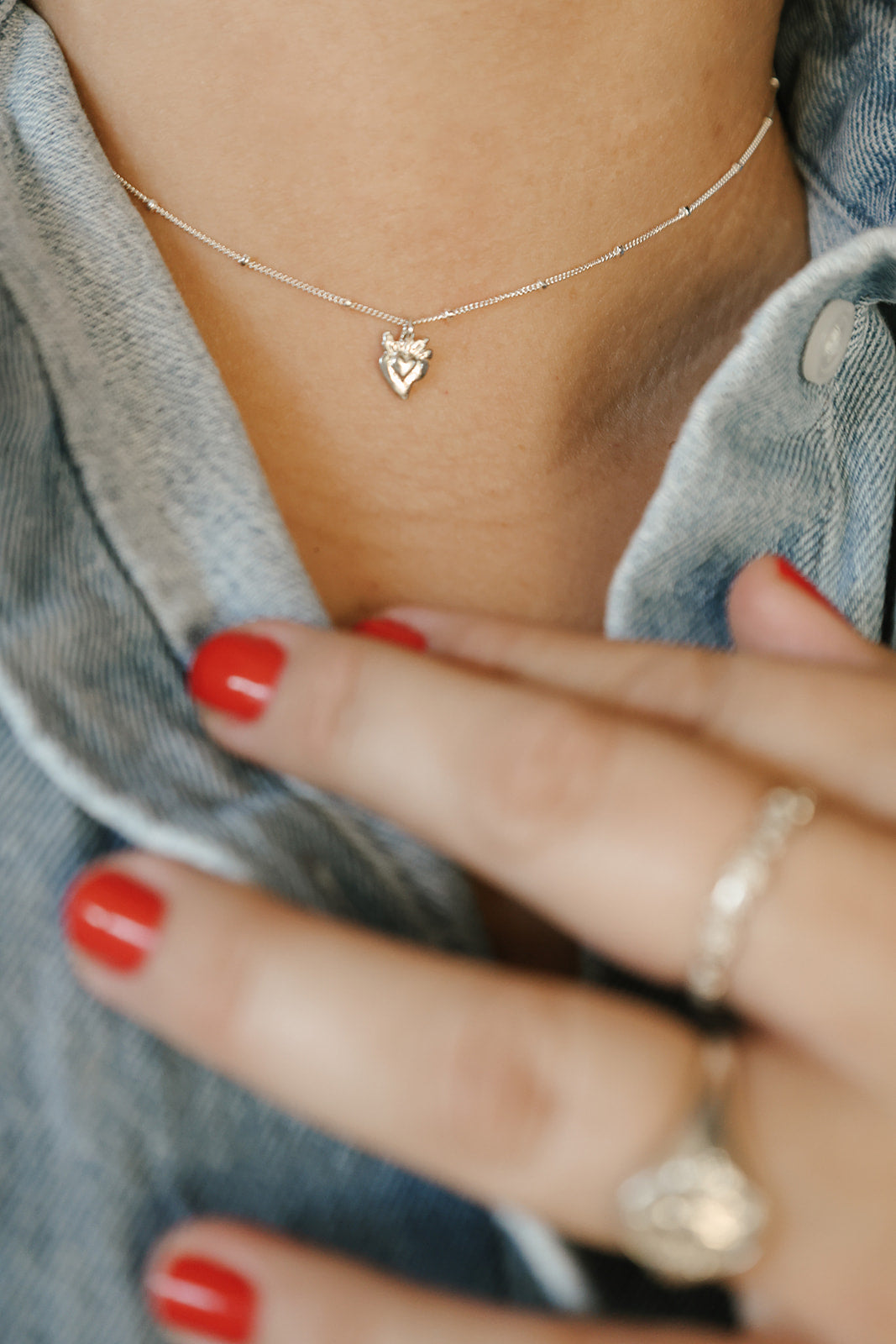 Tiny Sacred Heart Necklace in Sterling Silver