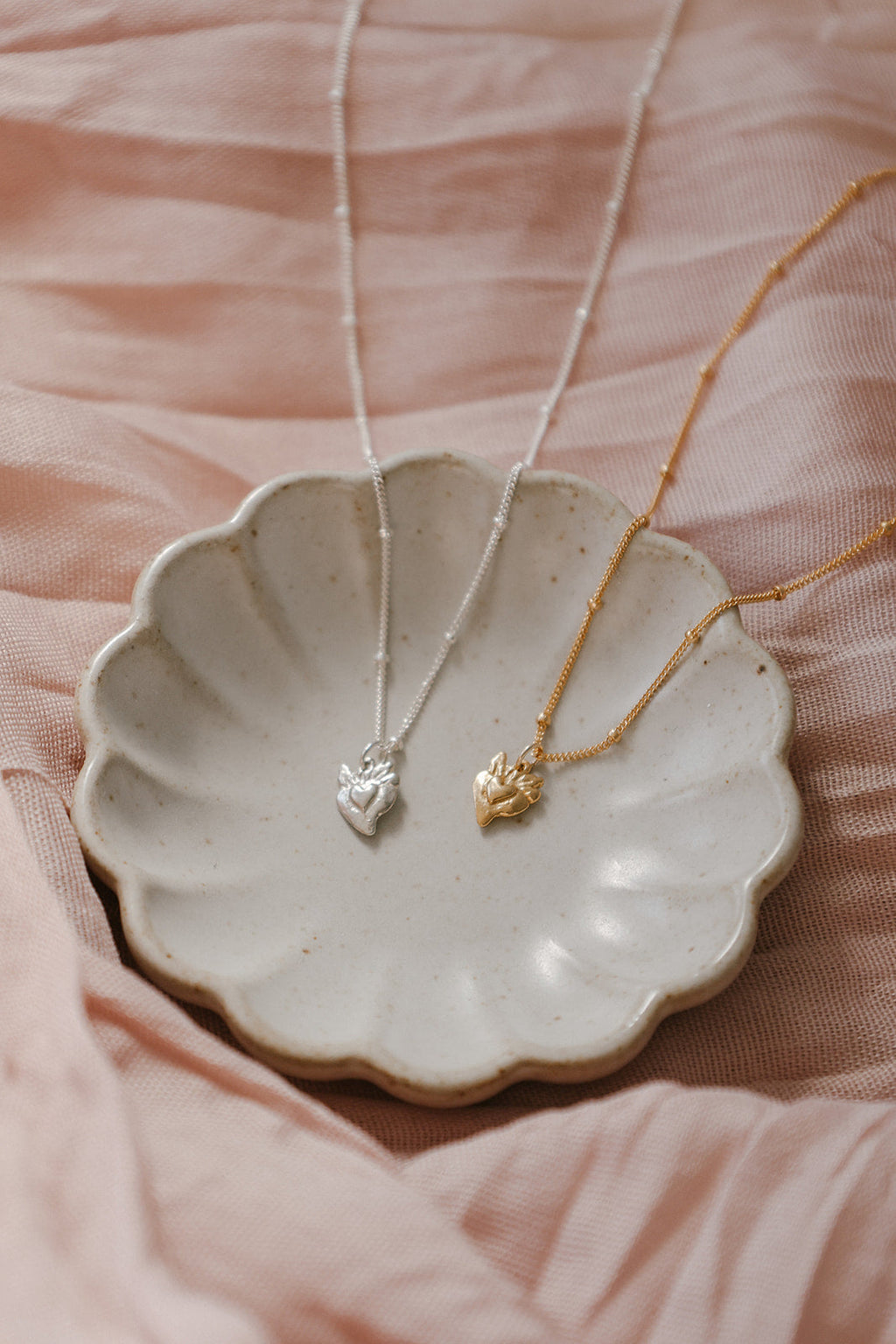 Tiny Sacred Heart Necklace in Sterling Silver