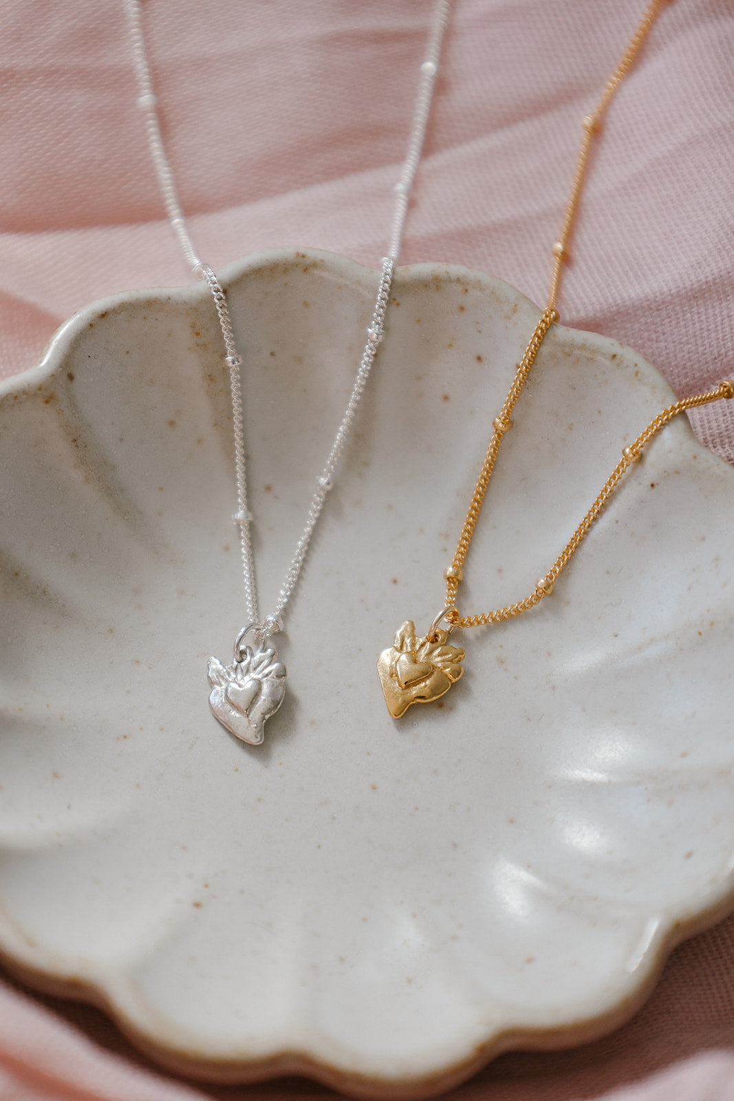 Tiny Sacred Heart Necklace in Sterling Silver