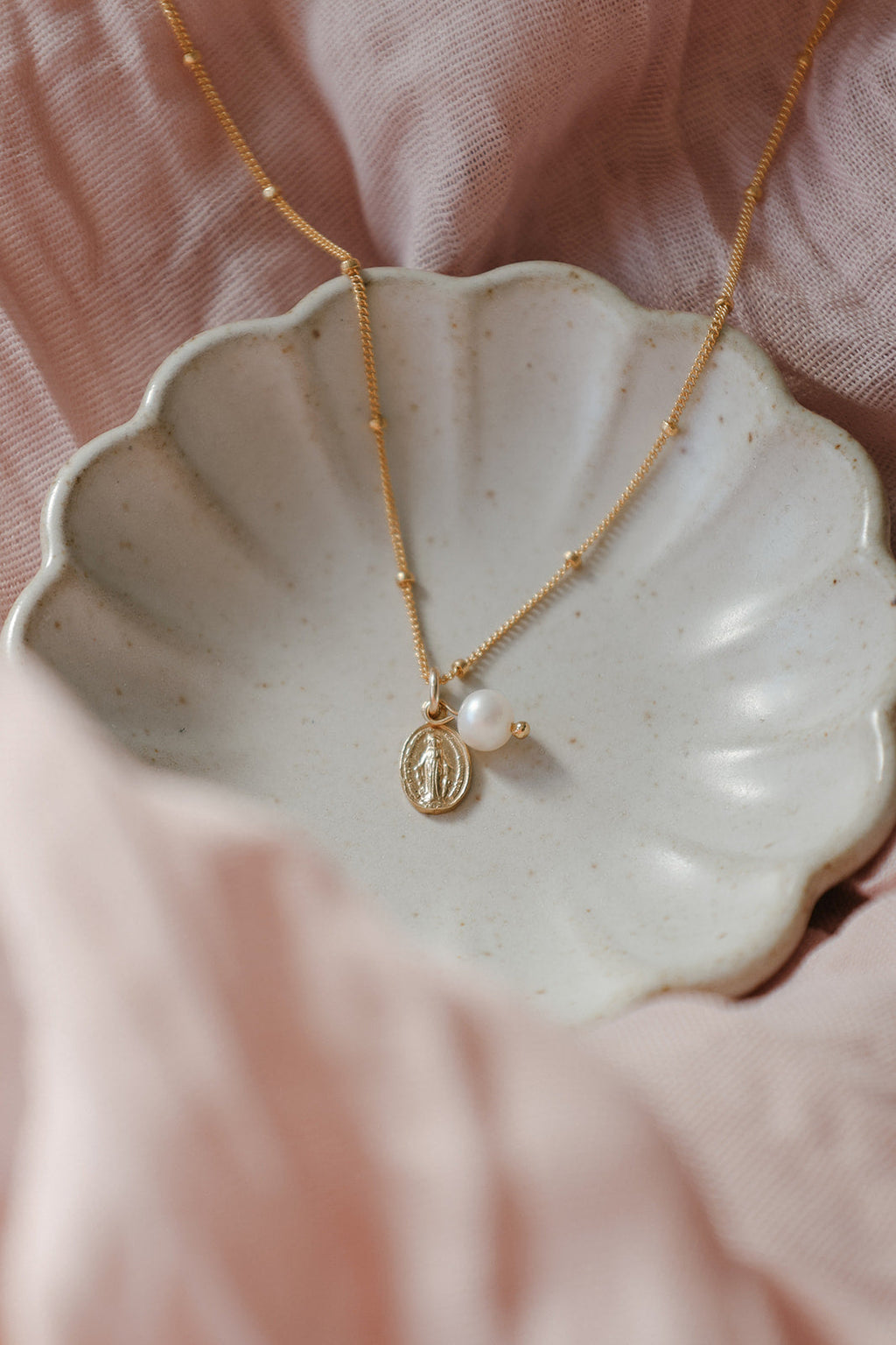 Miraculous Medal & Pearl Necklace