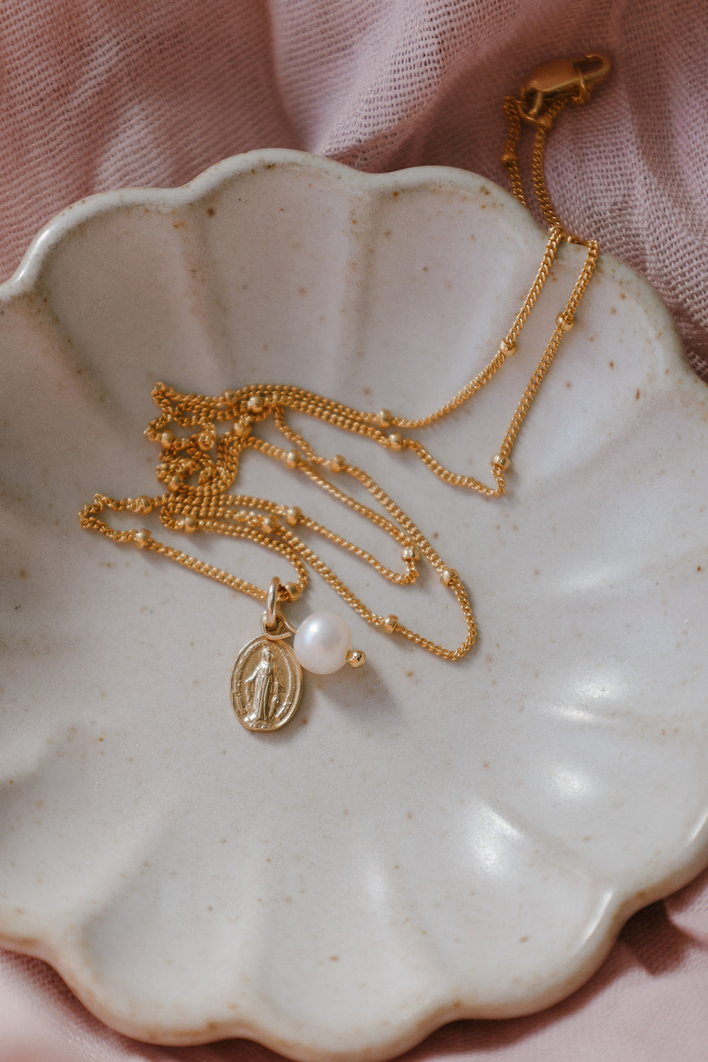 Miraculous Medal & Pearl Necklace