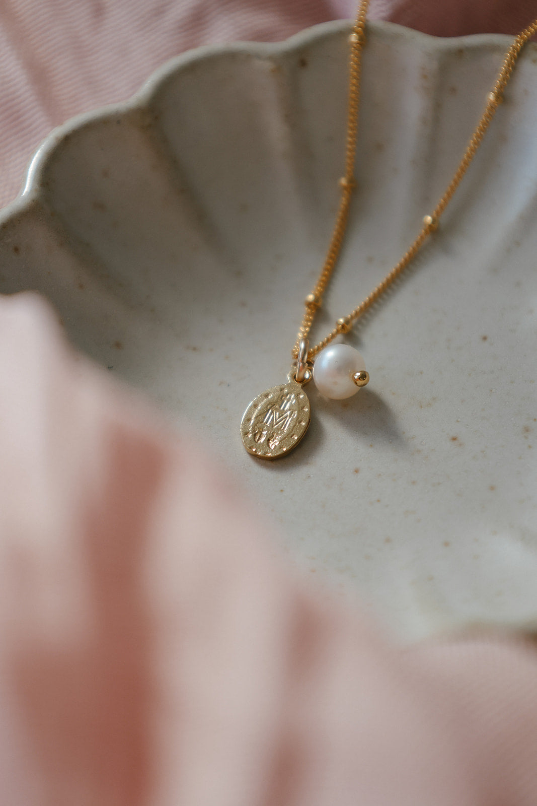 Miraculous Medal & Pearl Necklace