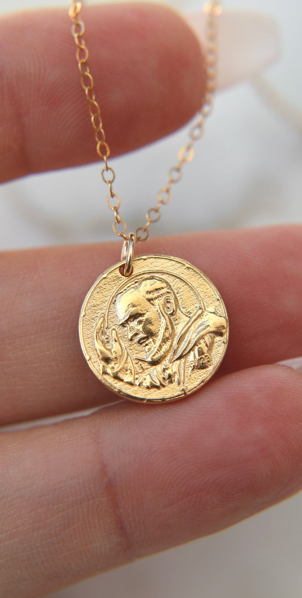 Padre Pio Necklace in Gold Vermeil