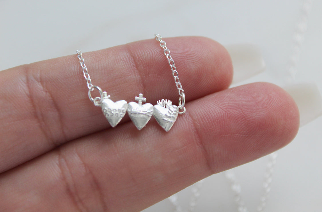 Holy Family Hearts® in Sterling Silver Tiny Version